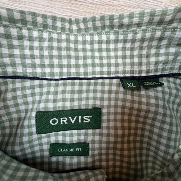 ORVIS Mens Classic Fit Wrinkle Free Gingham Button Down Shirt XL Green White - Picture 2 of 8